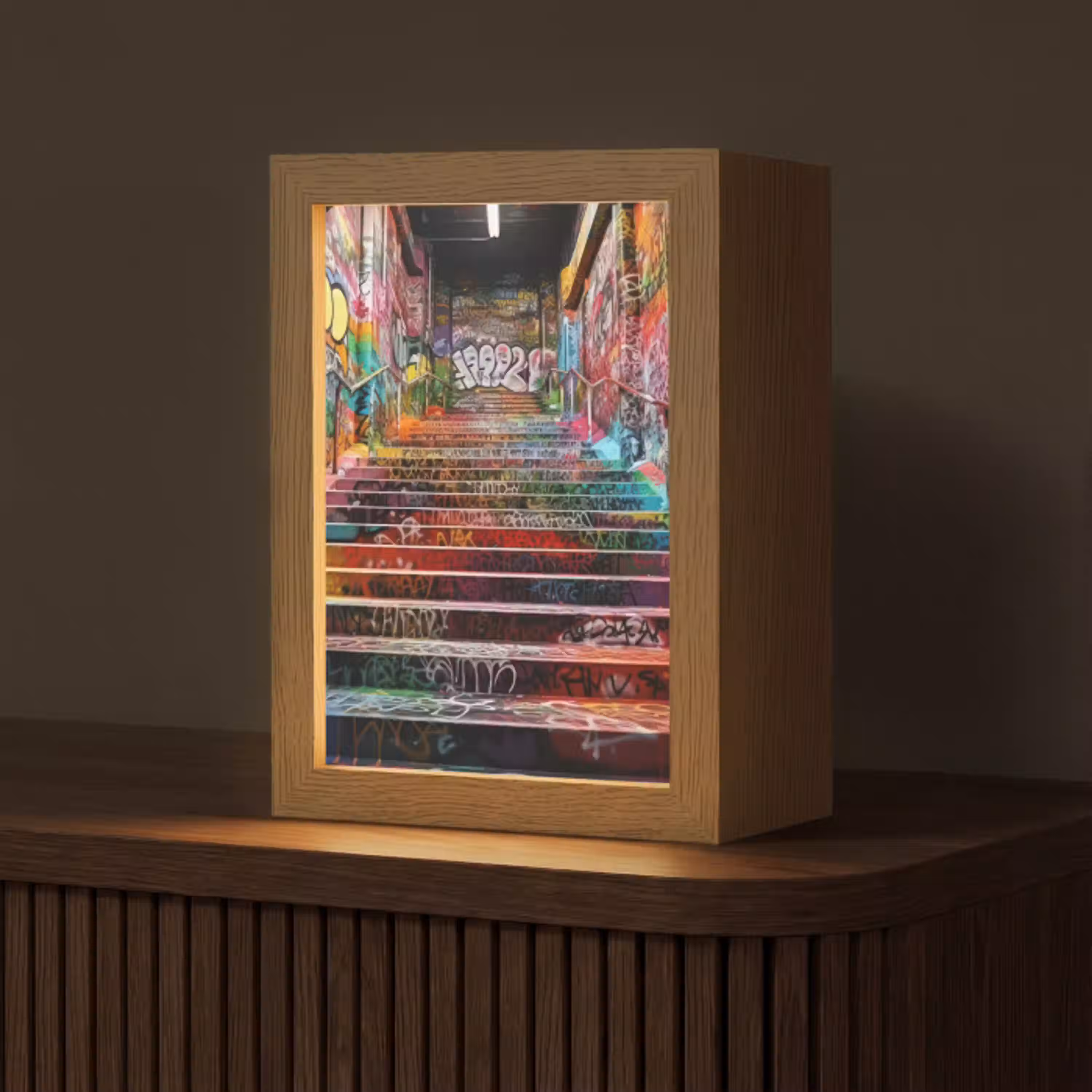 Trap - Graffiti - Kleuren - Kunst Light Box met kabel (Tafellamp) klein -z3d_website