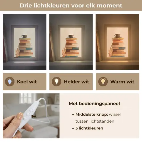 Boeken - Toren - Koffie - Beige Light Box met kabel (Tafellamp) klein -USP_lichtkleurNL