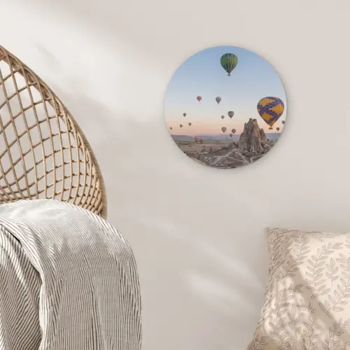 Luchtballonnen - Rotsen - Zonsopgang Akoestische PET Vilt - Rond klein -sfeer4