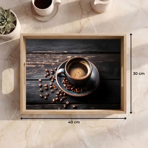 Kop - Koffie - Hout - Bonen Dienblad Rechthoek middel -USP_Formaat