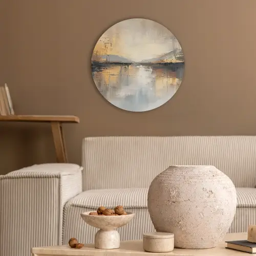 Abstract - Modern - Beige - Aesthetic - Goud Akoestische PET Vilt - Rond klein -sfeer1