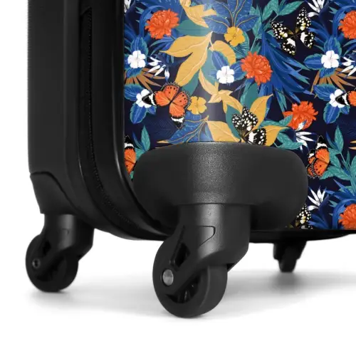 Tropisch vlinder patroon donker blauw NBS - Handbagage koffer - Kinderen Unisex middel -wiel