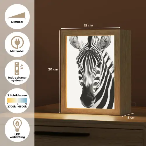 Zebra - Close-up - Zwart - Strepen Light Box met kabel (Tafellamp) klein -USP_NL