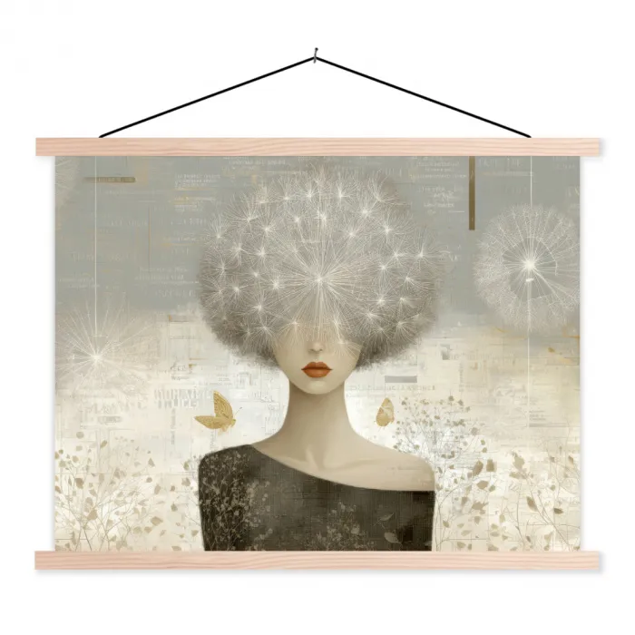 Pluis - Vrouw - Beige textielposter latten blank klein -3d