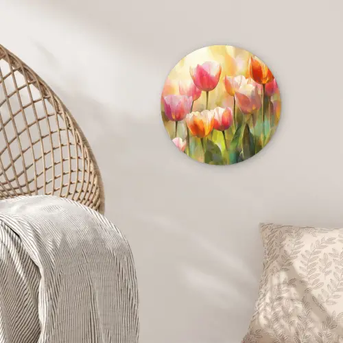 Tulpen - Sprookjesachtig - Kleurrijk Wandcirkel kunststof plaat 5mm dik klein -sfeer5