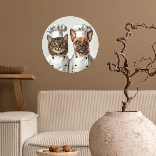 Kat - Hond - Kokskleding Wandcirkel behangsticker klein -sfeer1