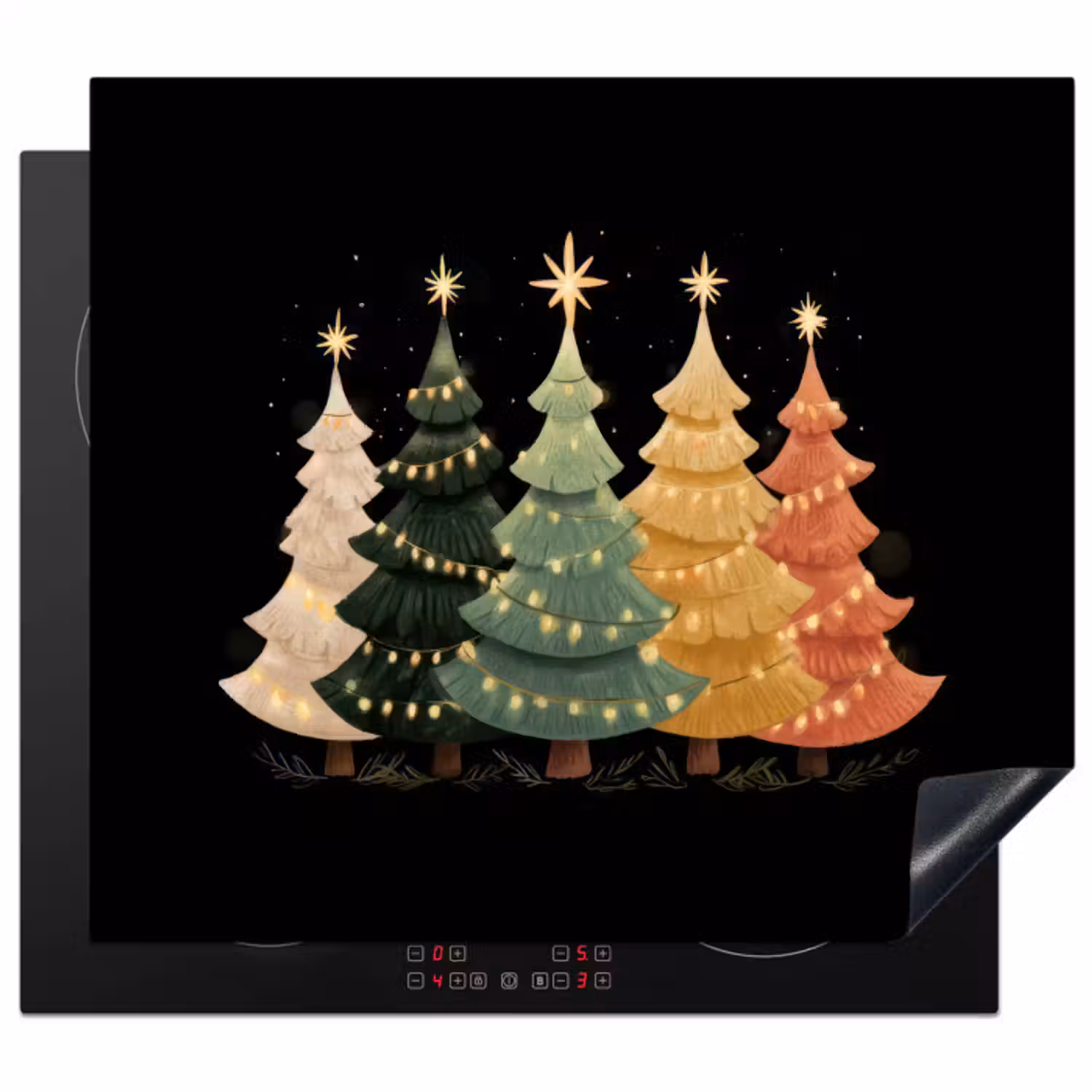 Inductie beschermer - Kerstbomen - Kleurrijk - Lichtjes - Ster