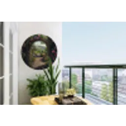 Doorkijk - Landschap - Bloemen - Rozenboog - Natuur Wandcirkel tuinposter met ringen klein -buiten1