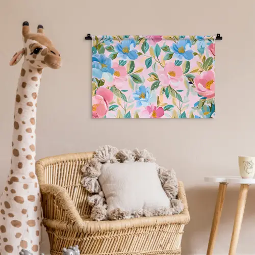 Blauw - Roze - Bloemen Wandkleed katoen klein -wsfeer5_kind