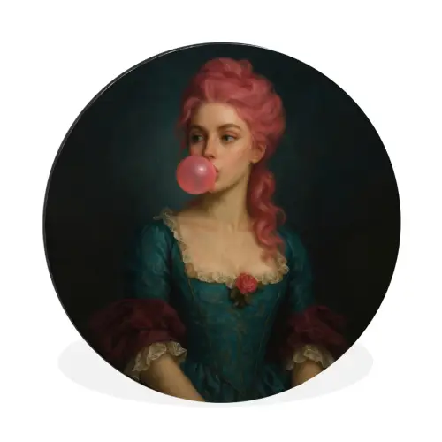 Vrouw - Portret - Kauwgombel Wandcirkel aluminium klein -3d