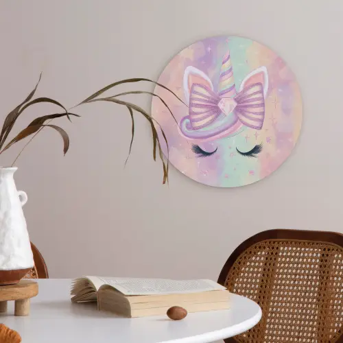 Eenhoorn - Glitters - Regenboog - Pastel Akoestische PET Vilt - Rond klein -sfeer3