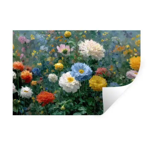 Close-up - Veld - Bloemen - Kleurrijk Muursticker klein -3d