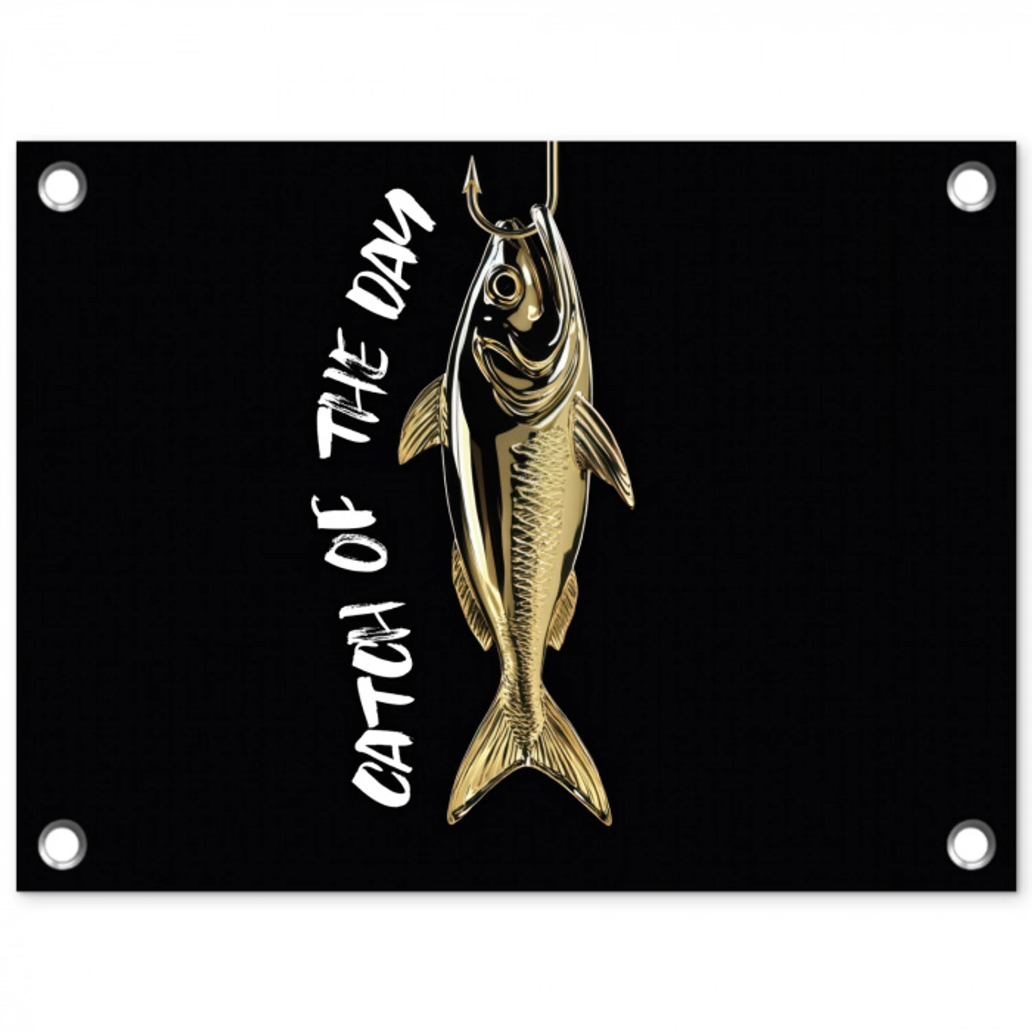 Vis - Zwart - Goud - Tekst tuinposter los doek klein -3d