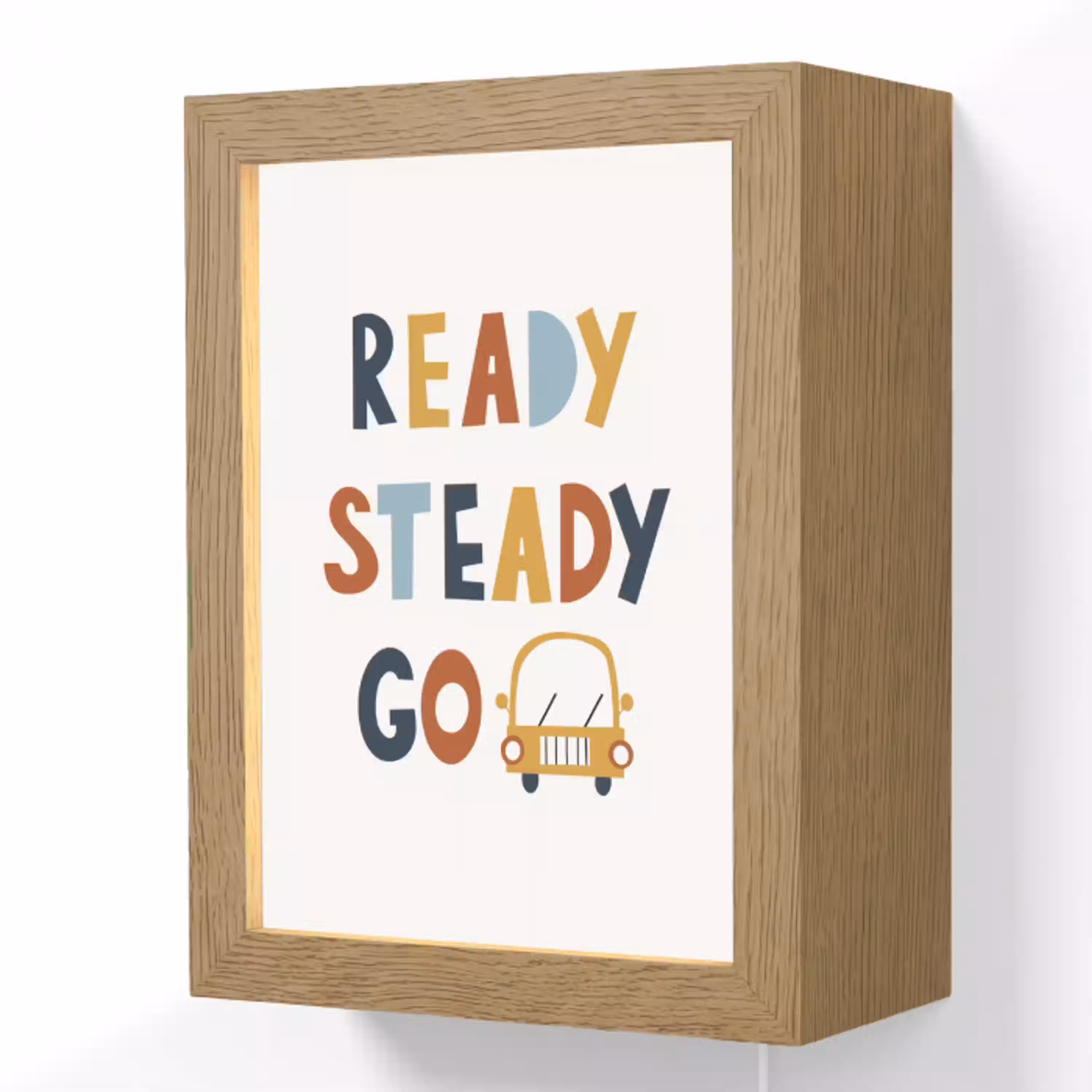 Kinderen - Auto - Wit - Quote - Ready Steady GO Light Box met kabel (Wandlamp kind) klein -3d