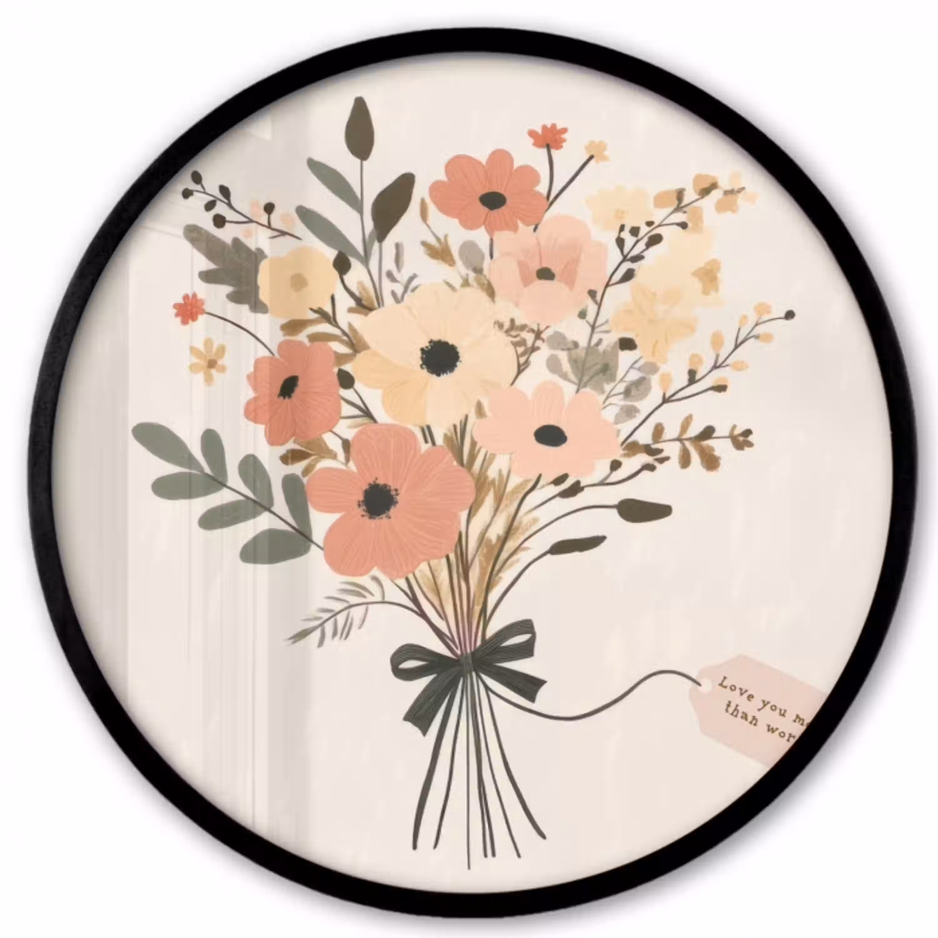 Bloemen - Quote - Beige - Lint Fotolijst rond zonder passe partout klein -3d