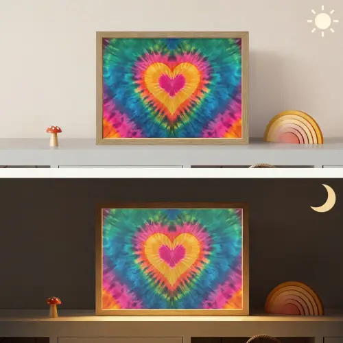 Hart - Tie Dye - Kleurrijk Light Box met batterij (Wandlamp kind) middel -sfeer3_kind