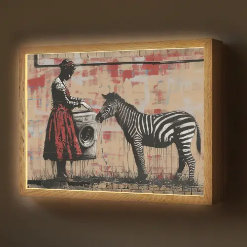 Street art - Zebra - Vrouw - Dieren - Graffiti - Banksy Style Light Box met batterij (Wandlamp) middel -z3d_website
