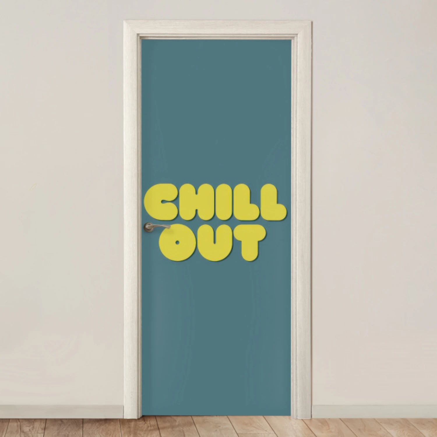 Chill out - Geel - Blauw deurposter klein -3d_beige
