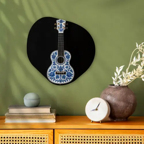 Ukelele - Delfts - Blauw - Muziek Wandcirkel Organisch Forex 3mm klein -sfeer2