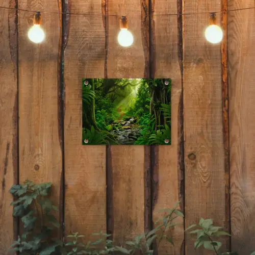 Jungle - Water - Bladeren - Zon - Natuur tuinposter los doek klein -sfeer1