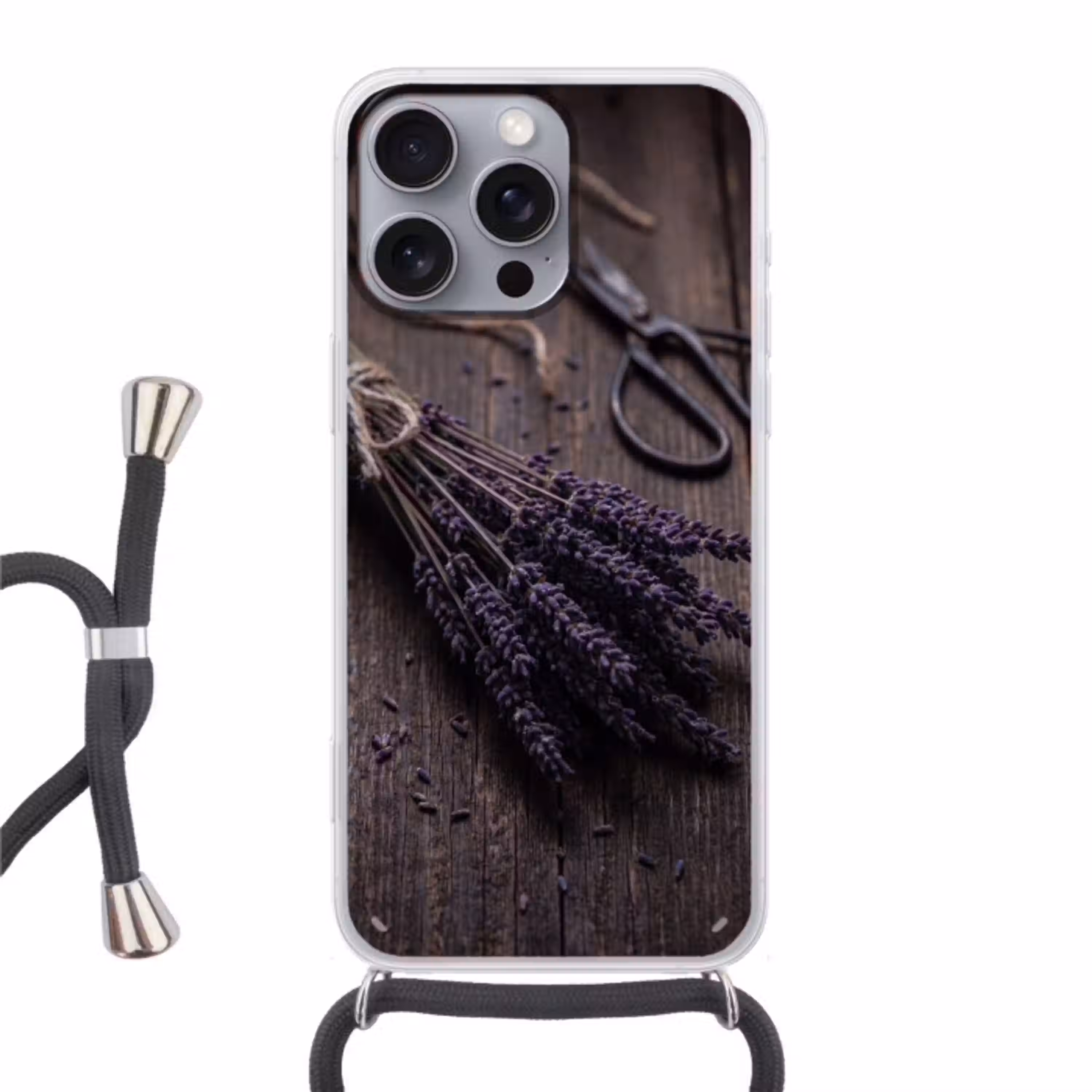 Bloemen - Rustiek - Paars Hoesje iPhone 16 Pro Max met koord klein -3d