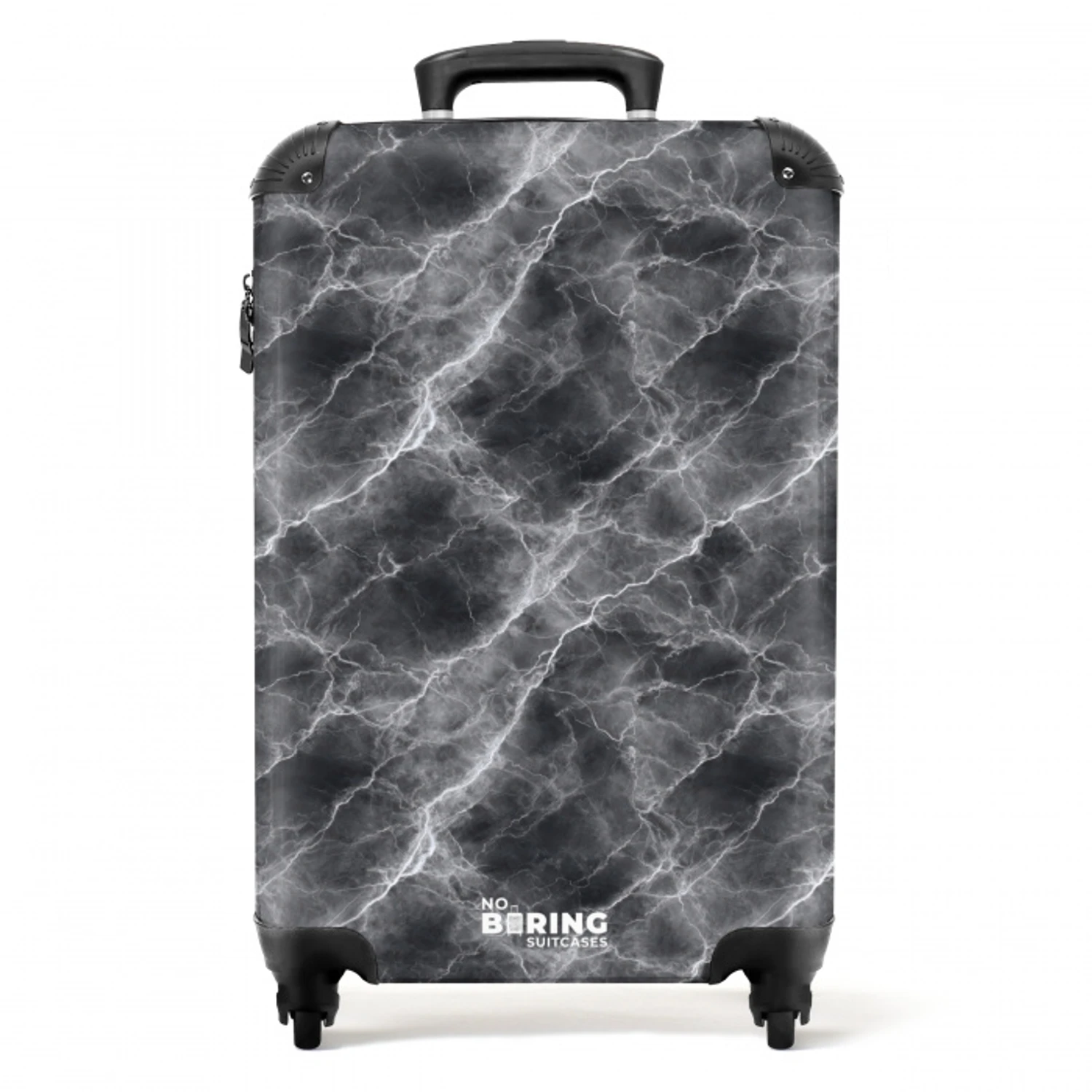 Donkergrijs - Bliksem - Marmer NBS - Handbagage koffer - Volwassenen Unisex middel -productfoto_recht