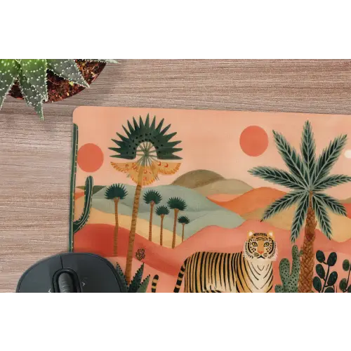 Tijger - Kleurrijk - Palmen - Cactus muismat rubber klein -closeup
