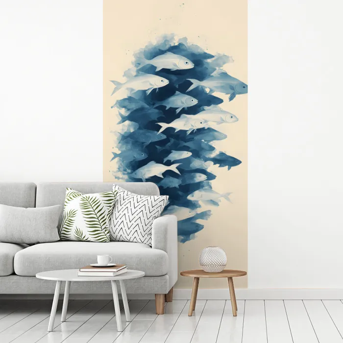 Vissen - Minimalistisch - Blauw fotobehang vinyl groot -woonkamer