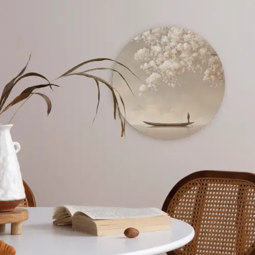 Bloesems - Wit - Boot - Minimalistisch Akoestische PET Vilt - Rond klein -sfeer3