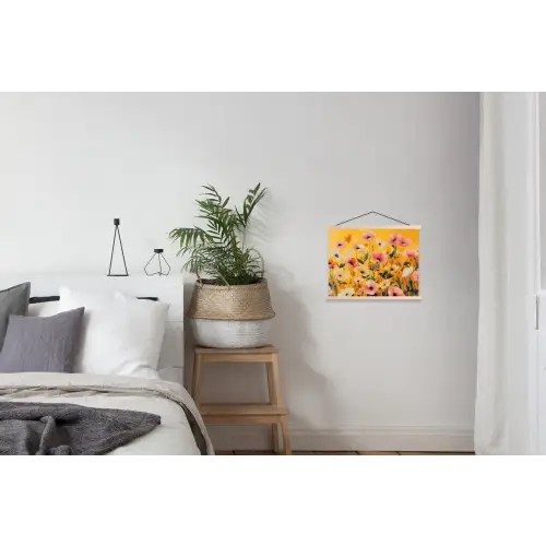 Bloemen - Veld - Geel textielposter latten blank klein -woonkamer