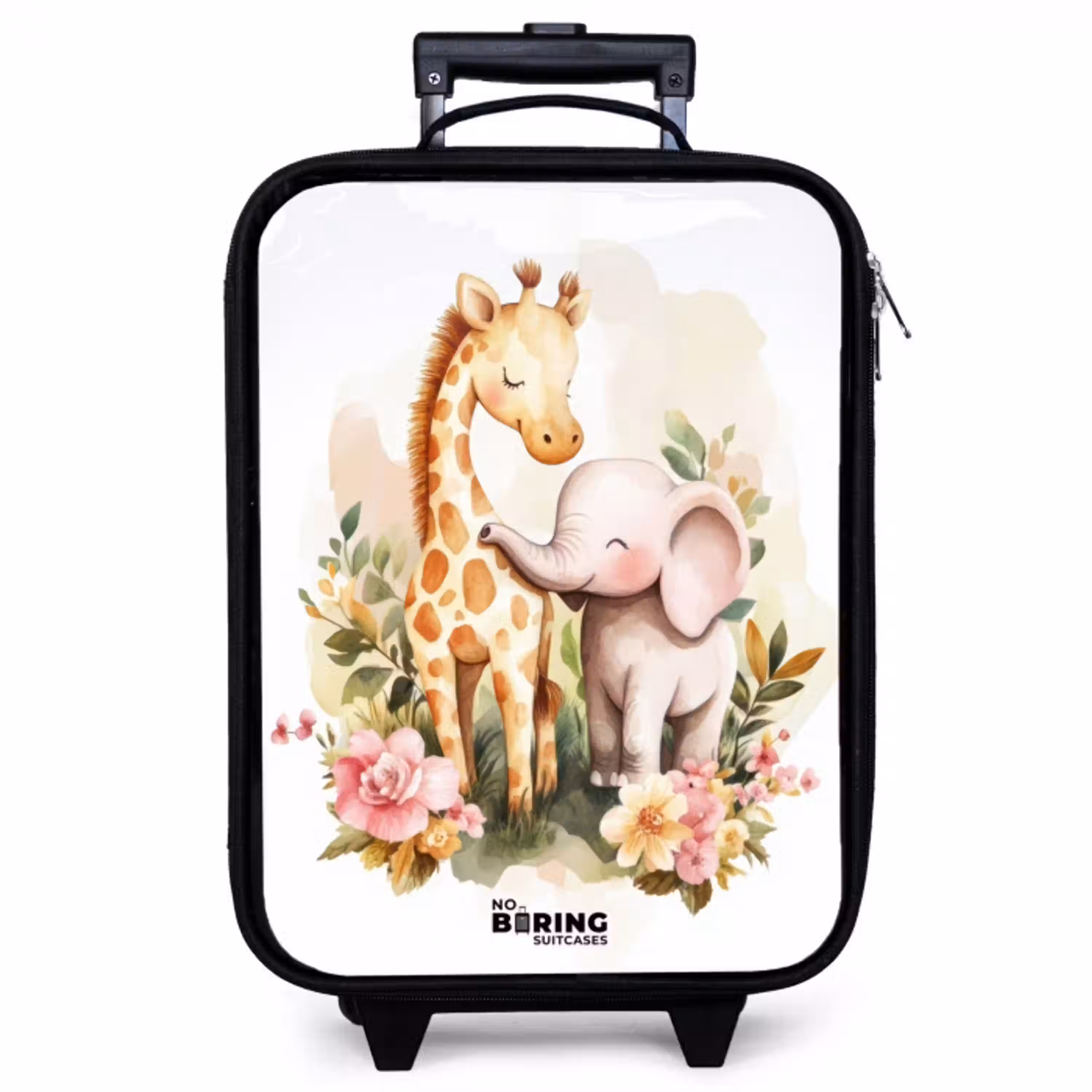 Giraffe en olifant tussen bloemen op witte achtergrond Kinderkoffer - Zwart klein -zzz_website3d
