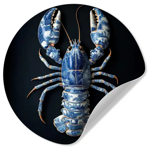 Kreeft - Delftsblauw - Schild - Stoer Wandcirkel behangsticker klein -3d
