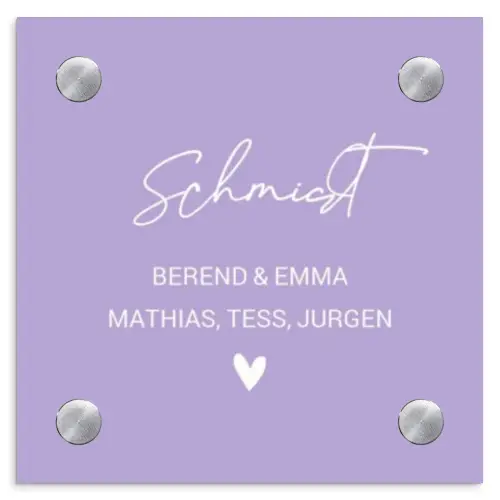 Effen - Lila - Sierlijk Naambord Vierkant klein -3d