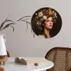 Portret - Vrouw - Bloemen Wandcirkel behangsticker klein -sfeer3