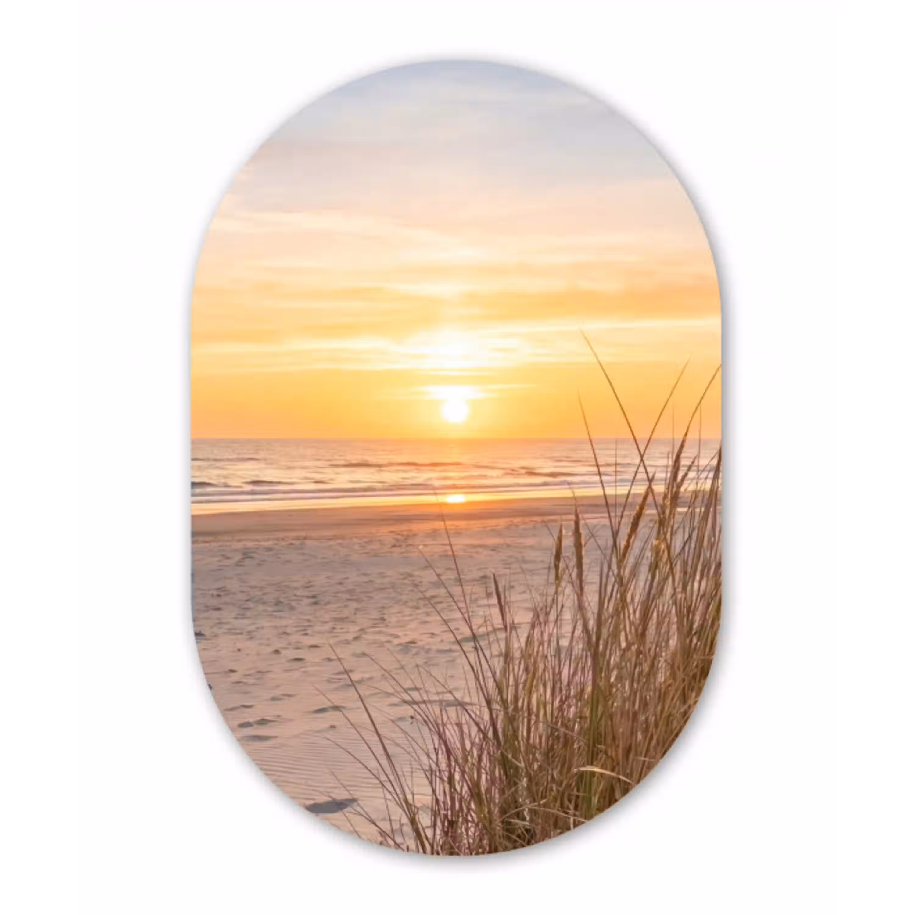 Zonsondergang - Duinen - Zee Wandcirkel Ovaal Aluminium middel -3d