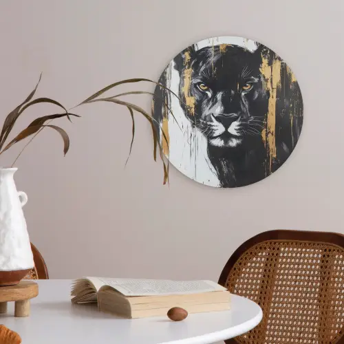 Panter - Zwart - Abstract - Verfstreken Akoestische PET Vilt - Rond klein -sfeer3