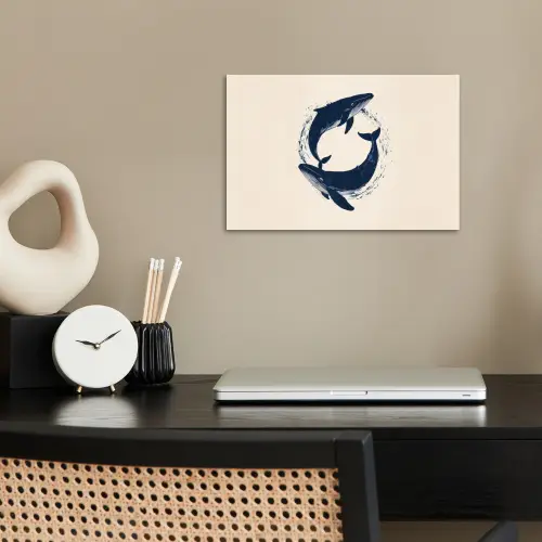 Walvissen - Spetters - Cirkel - Donkerblauw poster papier klein -sfeer1