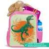 Groene dino tussen varens Kinderrugzak - Roze middel -inhoud_NL