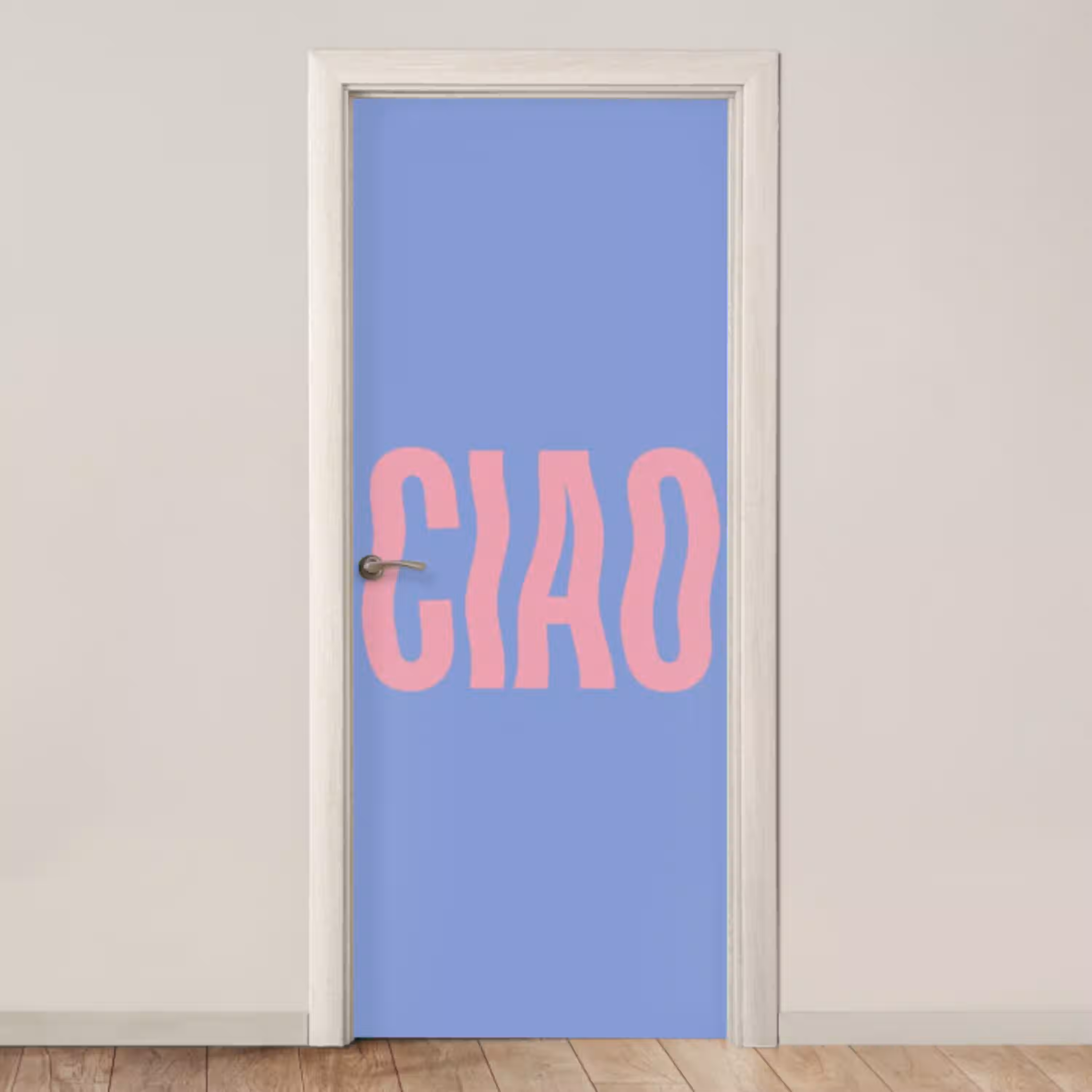 Ciao - Roze - Blauw - Golvend deurposter klein -3d_beige