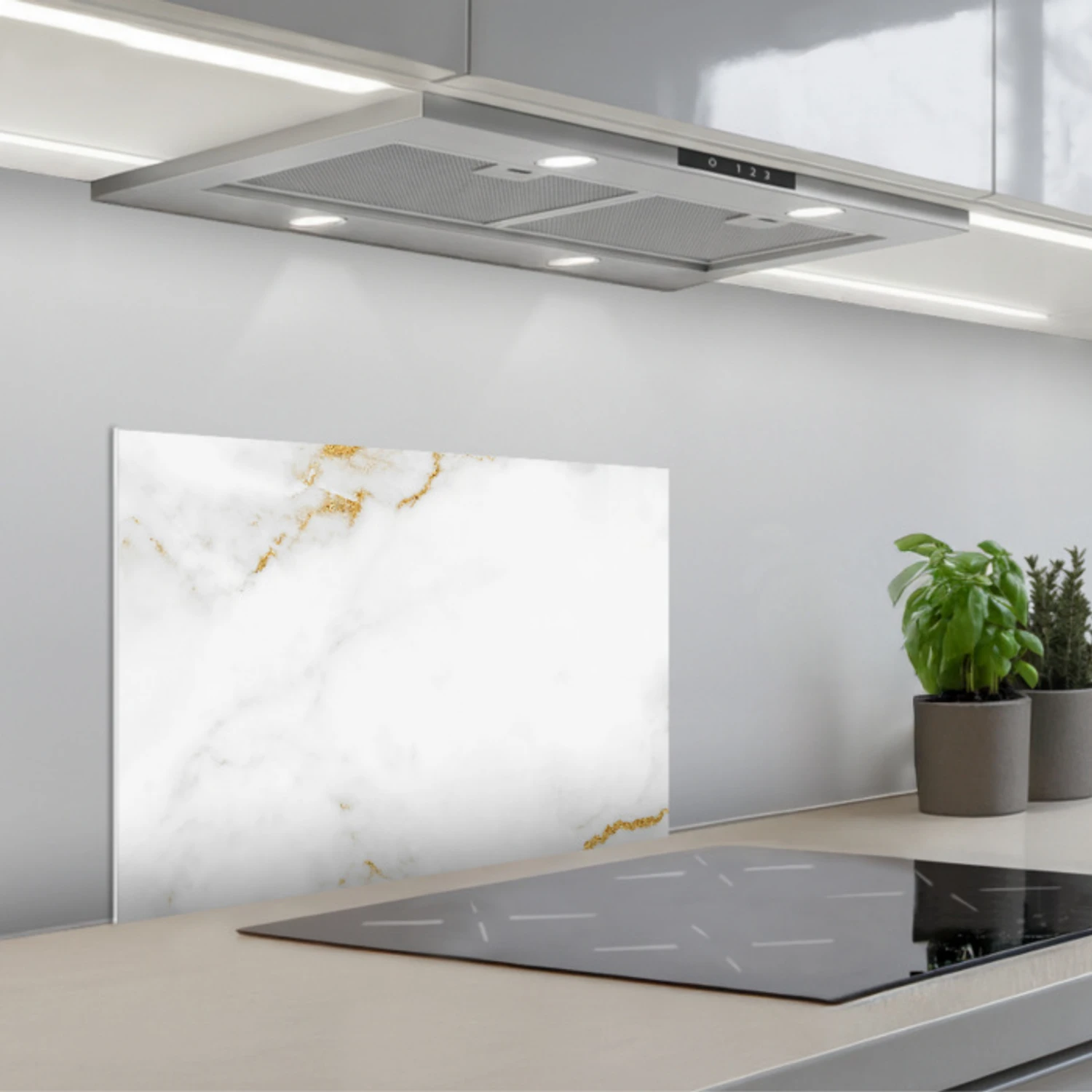 Marmer - Goud - Wit - Luxe keuken achterwand spatscherm klein -3d_schuin