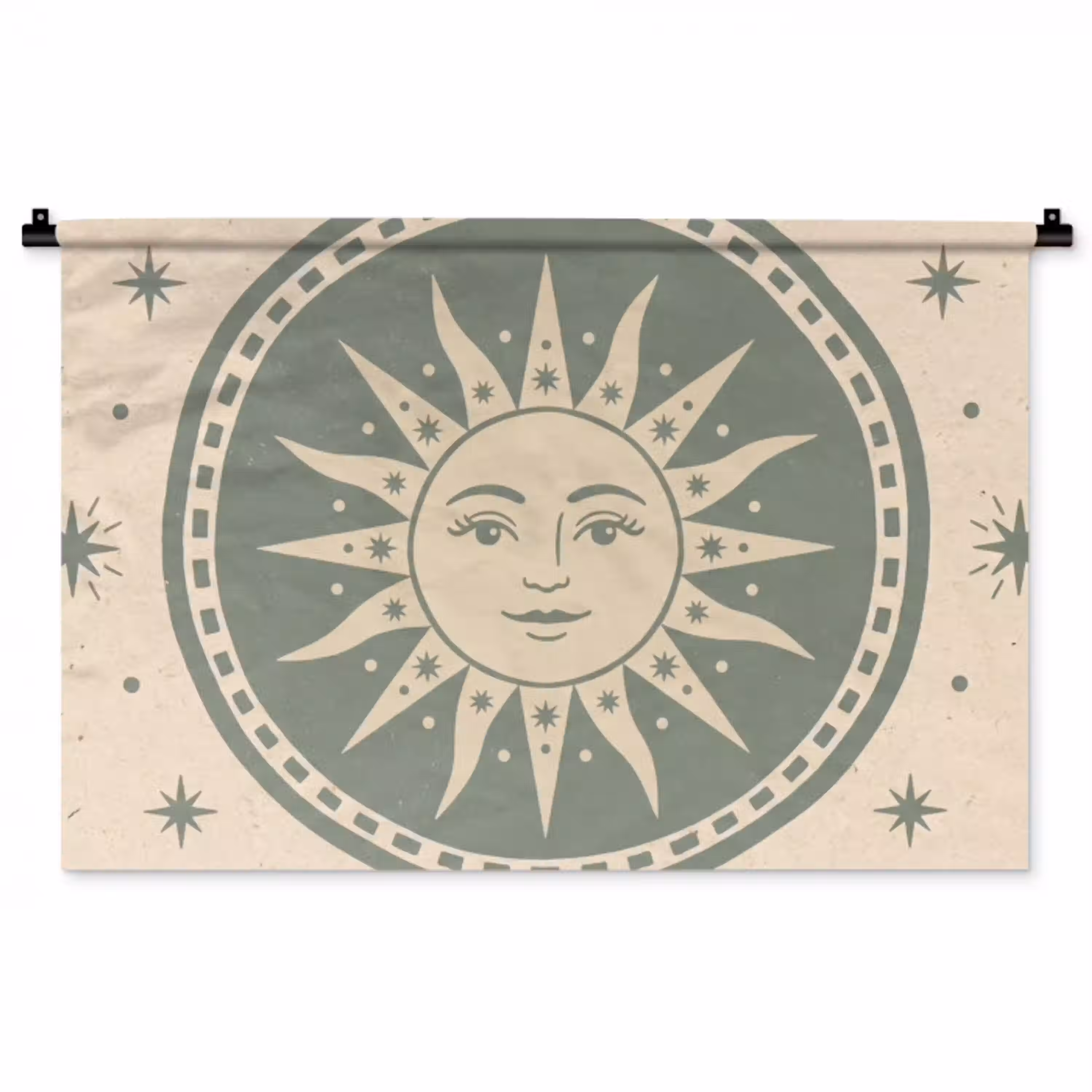 Zon - Sterren - Astrologie - Vintage - Groen Wandkleed katoen middel -zz3d