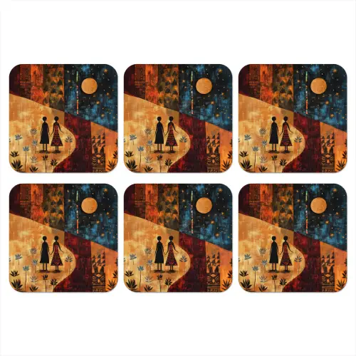 Silhouetten - Abstract - Zon - Maan onderzetter kurk middel -3d