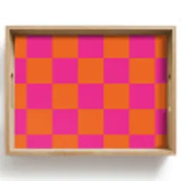 Schaakbord print - Oranje - Roze - Blokjes Dienblad Rechthoek middel -z3d_shopping
