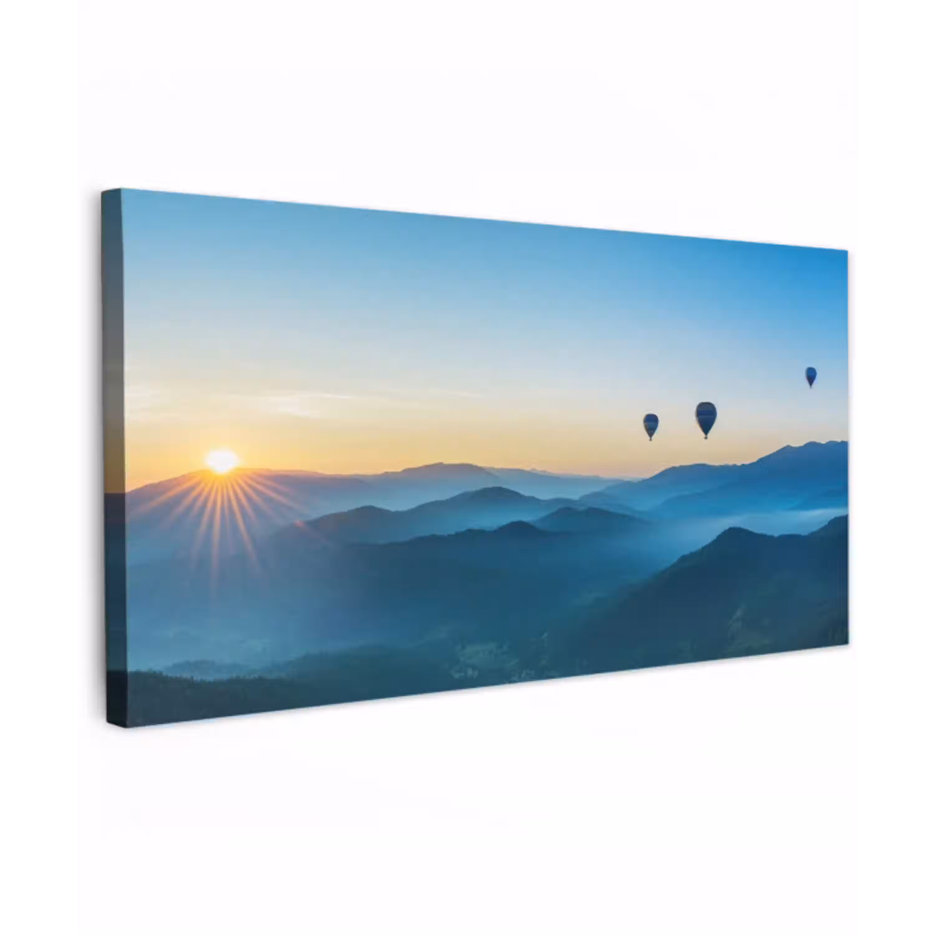 Luchtballonnen - Bergen - Zonsopgang - Landschap Tuinposter op houten frame 2 cm dik xxl -3d