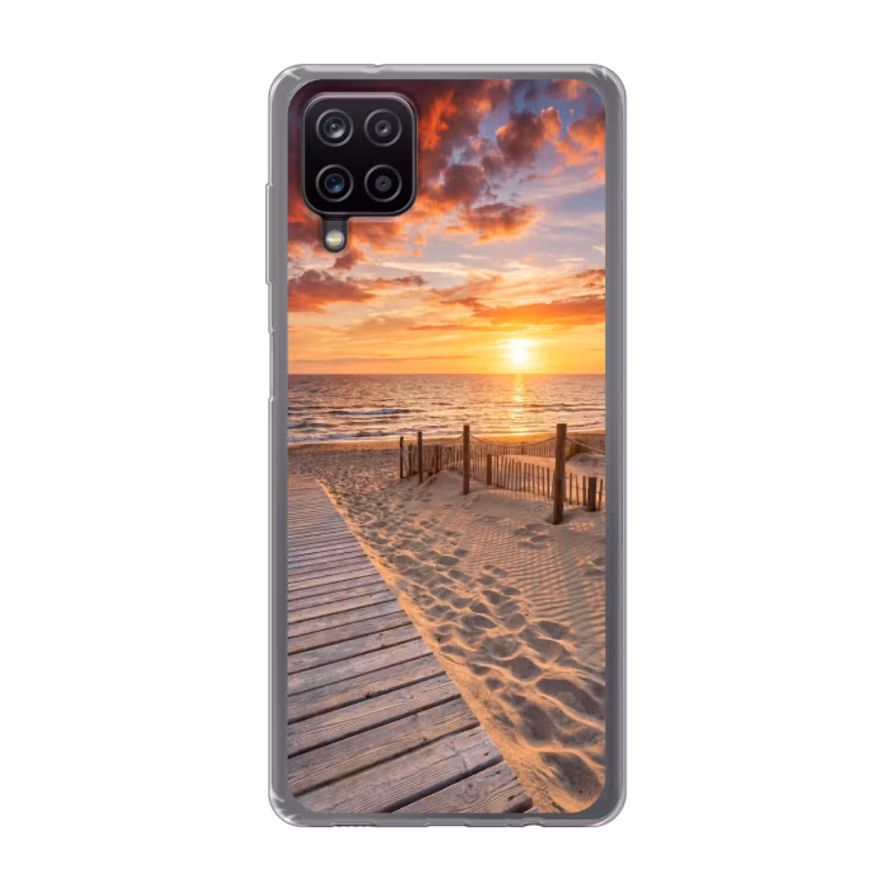 Strand - Zonsondergang - Zee - Natuur - Oranje Telefoonhoesje Samsung Galaxy A12 klein -3d