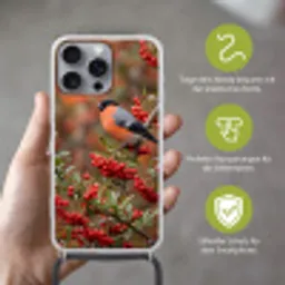 Goudvink - Bessen - Herfst - Natuur - Kleurrijk Hoesje iPhone 16 Pro Max met koord klein -sfeer2_DE