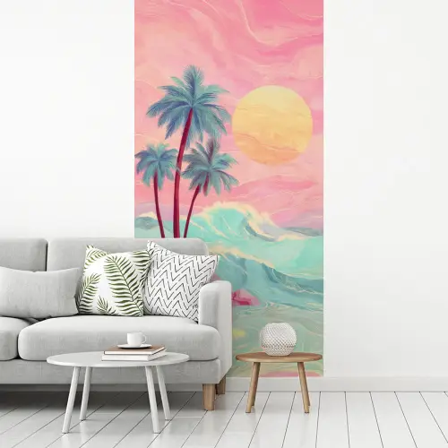 Palmbomen - Golven - Zee fotobehang vinyl groot -woonkamer