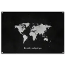 Quote - Wereldkaart - Zwart tuinposter los doek groot -3d