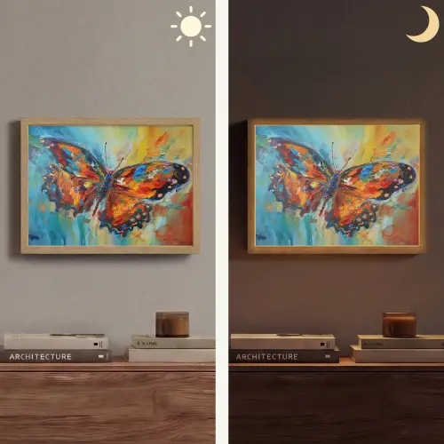 Vlinder - Kleuren - Kunst - Schilderij Light Box met batterij (Wandlamp) middel -sfeer3