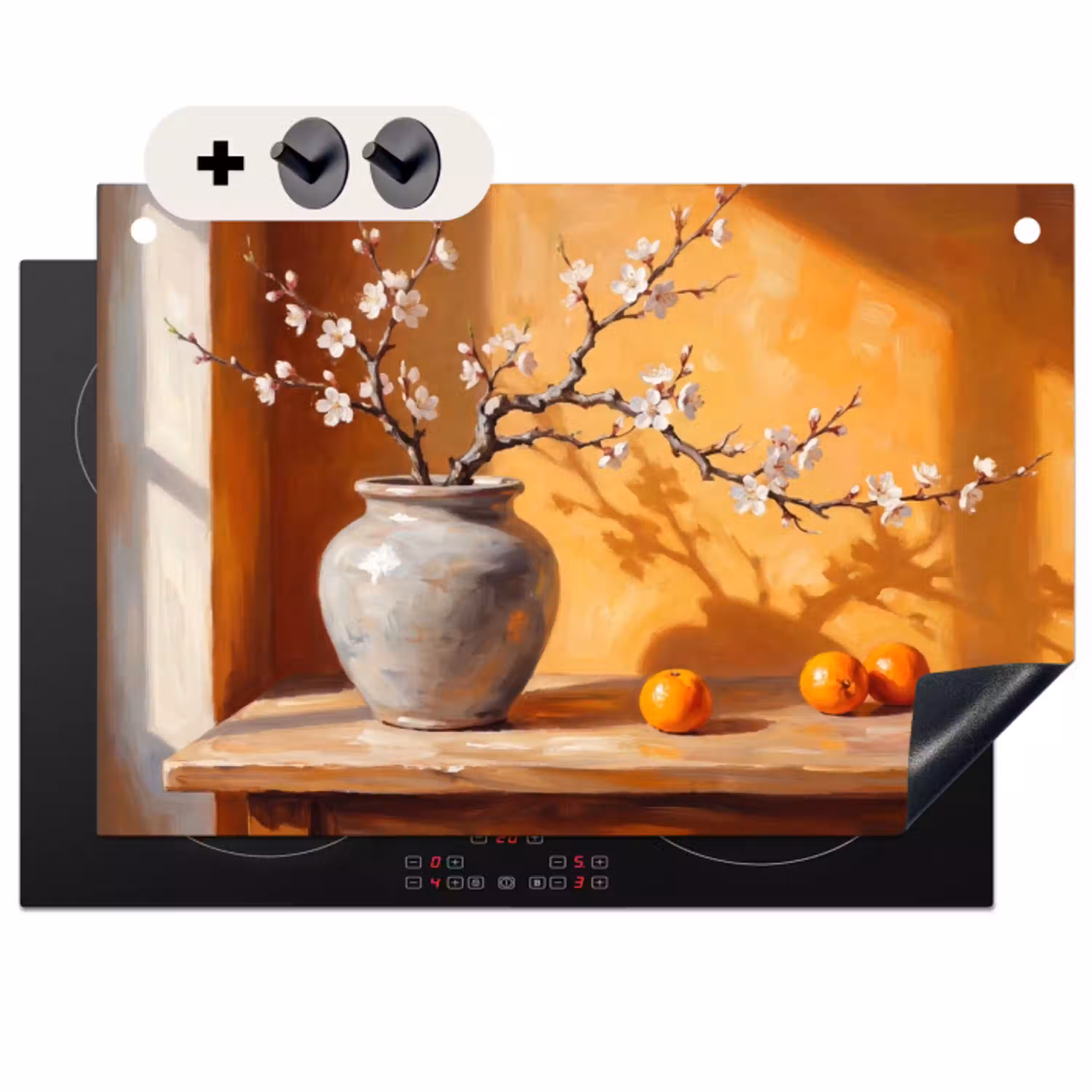 Witte bloemen - Stilleven Inductie beschemer met haakjes klein -3d